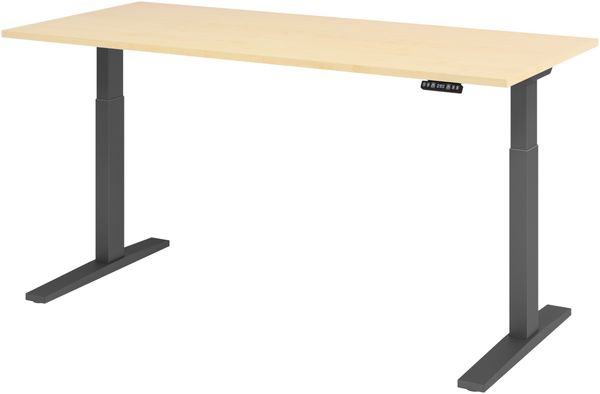bümö elektrisch höhenverstellbarer Schreibtisch 180x80 cm in Ahorn, Gestell graphit - Sitz & Stehschreibtisch mit Memoryfunktion, elektrischer Stehtisch & Gaming Tisch, XMKA-Serie, XMKA19-3-G