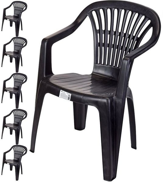 Progarden Stapelstuhl Schwarz (6 St), Gartenstuhl, Wetterfest, Kunststoff, Leicht, Stapelbar