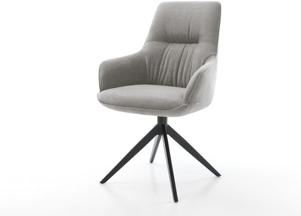 Drehstuhl Zelia-Flex mit Armlehnen Strukturstoff Soft Grau Kreuzgestell breit Schwarz 360° drehbar Wippfunktion Taschenfederkern