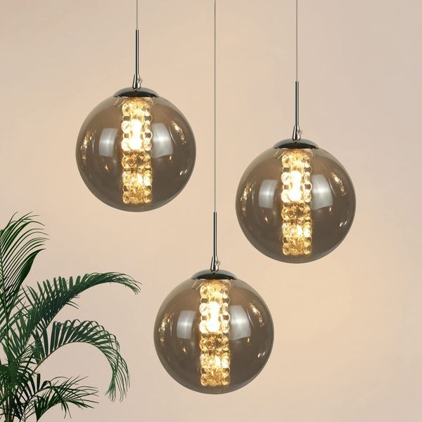 ZMH Pendelleuchte, graues Glas, Durchmesser 28 cm, G9, 3 Lichter, moderne Farb-Esstischlampe, Küchen-/Wohnzimmerlampe
