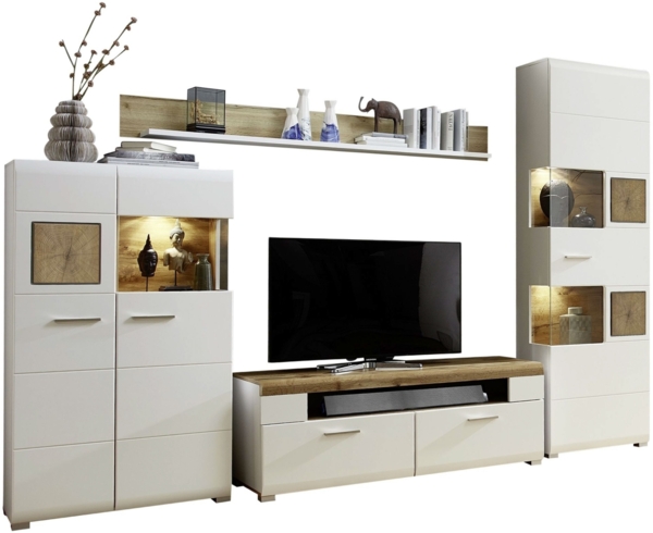 Wohnwand >Kathlin II< in Weiß/Matt aus Metall - 325x205x47cm (BxHxT)