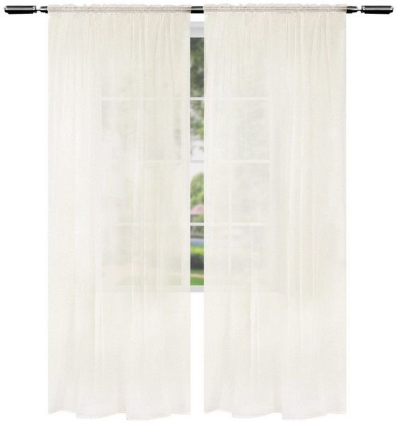 Woltu Gardine (2 St), Kräuselband, halbtransparent, 2er-Set mit Kräuselband Leinen Optik