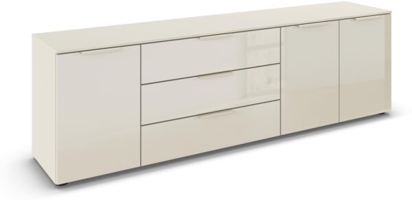 Rauch Möbel Flipp, Kommode für Schlafzimmer, Kinderzimmer, Wohnzimmer, Jugendzimmer, Flur, Garderobe, 3-türig, 3 Schubladen, mit Softclose-Funktion, Farbe Glas Beige, Breite 199 cm
