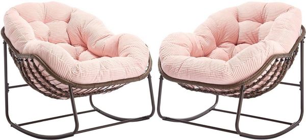 LVHOM Schaukelstuhl mit gepolstertem Kissen, Rattanstuhl mit Stahlrahmen, Lounge Sessel (Großformat B110.5cm x T94.5cm x H80cm,Dicke Kissen,160kg Tragfähigkeit, MEHRE FARBEN MEHRE OPTIONEN! Schaukelsessel umhüllendem Sitzgefühl & hoher Armlehne, 2 St),...