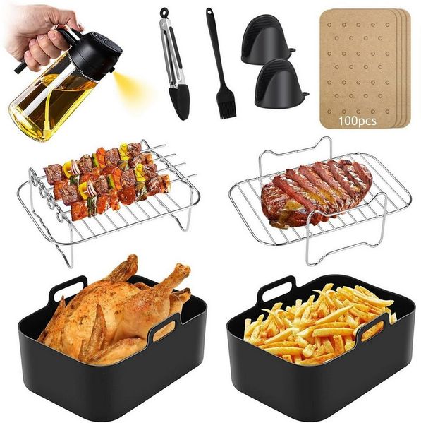 SURFOU Backform Heißluftfritteuse zubehör airfryer zubehör 15-teilig BPA-frei fürNinja, (für Ninja Foodi AF300EU AF400EU 7,6L-9,5L und die meisten Dual Zone Heißluftfritteusen, Schnell zubereitet, gesund, fettarm, 304Edelstahl, Lebensmittelechtes Silik...