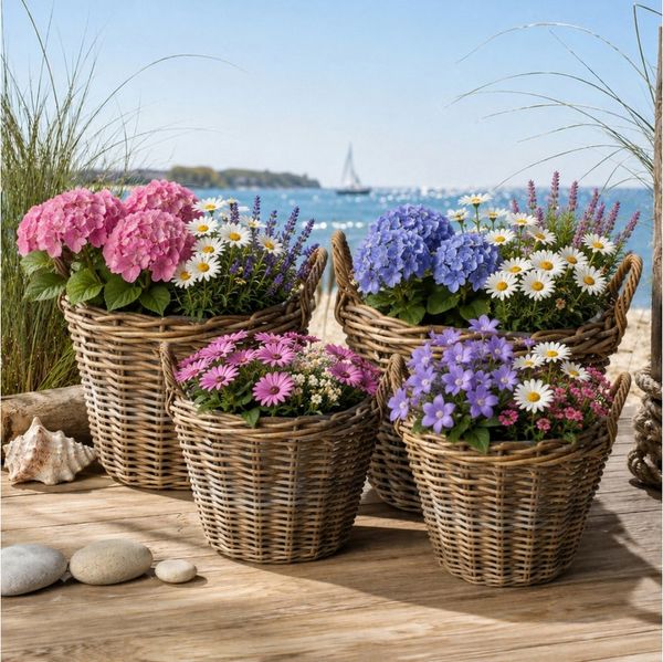 Van der Leeden Blumentopf Blumenkorb Weidenkörbe Pflanzkörbe 4x Rattan Naturprodukt (4 St), Rattankorb, Naturprodukt, 4 Größen, mit Innenfolie, Handarbeit