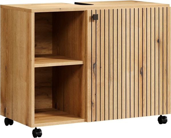 welltime Waschbeckenunterschrank Amrum (1-St) BxHxT 80 x 64 x 42cm Waschbeckenunterschrank Eiche Rillenoptik