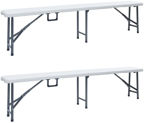 vidaXL Klappbare Gartenbänke 2 Stk. 180 cm HDPE Weiß 48830