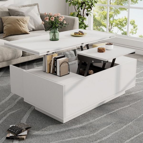 Merax Couchtisch Höhenverstellbarer Kaffeetisch mit Verstecktem Stauraum und Ablage (1-St, 100x50x43cm), Ausziehbarer Wohnzimmertisch Sofatisch für Wohnzimmer