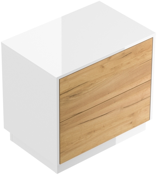 Design Nachttisch Concepto L 60cm stehend, 2 Pushauszüge Weiß Hgl Eiche : Weiss hochglanz / Eiche Gold