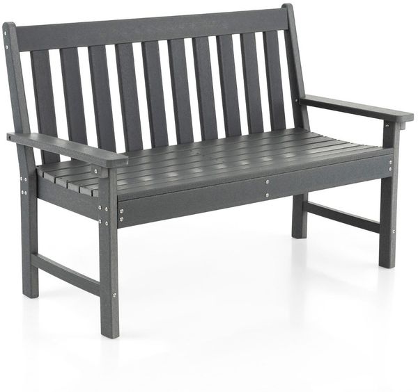 132 cm Lange Sitzbank Allwetter-Gartenbank aus HDPE für 2-3 Sitzer 132 x 65 x 91 cm Grau