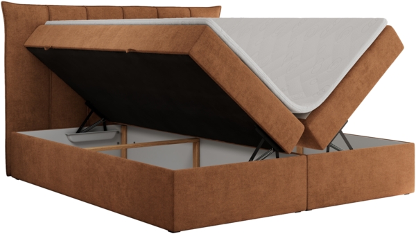 Boxspringbett, Polsterbett mit Bettkasten - PREMIUM-10 - 160x200cm - Orange Stoff - H4 Bild 4