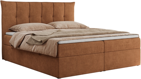 Boxspringbett, Polsterbett mit Bettkasten - PREMIUM-10 - 160x200cm - Orange Stoff - H4 Bild 3