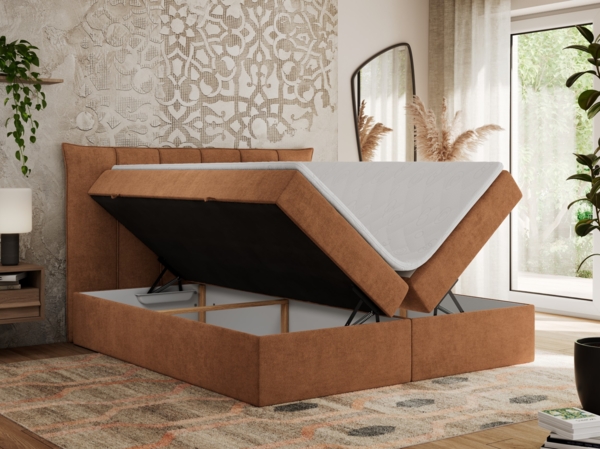 Boxspringbett, Polsterbett mit Bettkasten - PREMIUM-10 - 160x200cm - Orange Stoff - H4 Bild 2