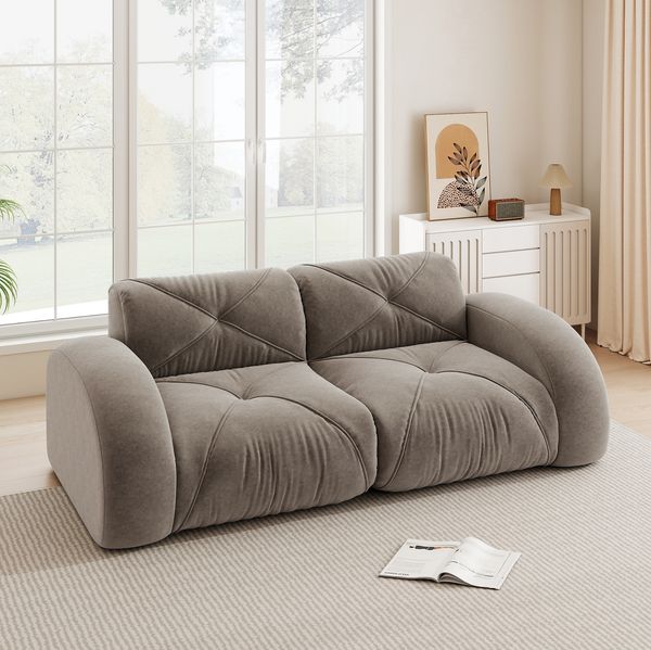 2-Sitzer Sofa modular, 76cm×204cm×95cm, rahmenlos, aus Chenille in Taupe – ohne Montage