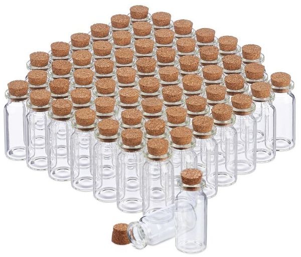 Relaxdays 120 x Mini Glasfläschchen mit Korken