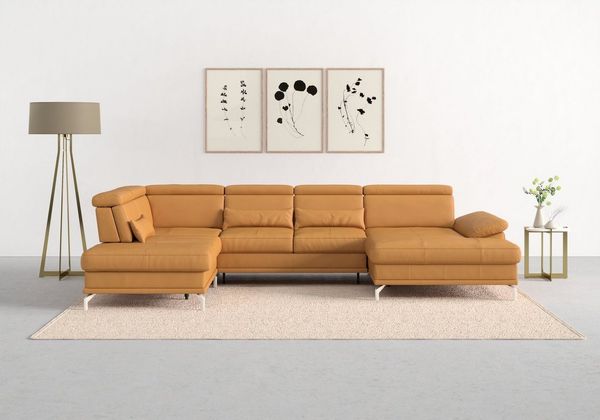 sit&more Wohnlandschaft Cabrio U-Form, mit Sitztiefenverstellung, Arm- und Kopfteilverstellung, 3 Nierenkissen, Federkern, optional Bettfunktion und Stauraum