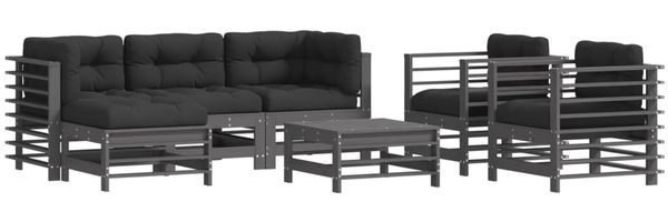 vidaXL 7-tlg. Garten-Lounge-Set mit Kissen Grau Massivholz 3185838 Bild 2