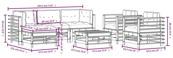 vidaXL 7-tlg. Garten-Lounge-Set mit Kissen Grau Massivholz 3185838 Bild 10