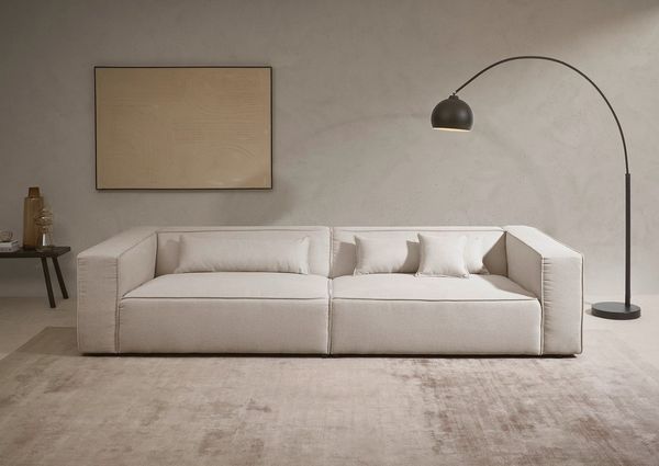 LeGer Home by Lena Gercke 3-Sitzer PIARA XXL, Sofa mit Kedernaht in Cord, Leinenoptik o. Strukturstoff, schwarze Füße, bequemer Sitzkomfort, extra tiefe Sitzfläche