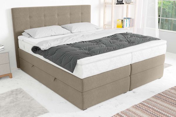 99rooms Palermo Boxspringbett Strukturstoff INARI Hellbraun 180x200 cm Bonell-Federung