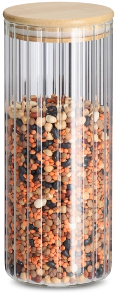 Vorratsglas Rillen mit Bambusdeckel - Ø 9 x 22,5 cm