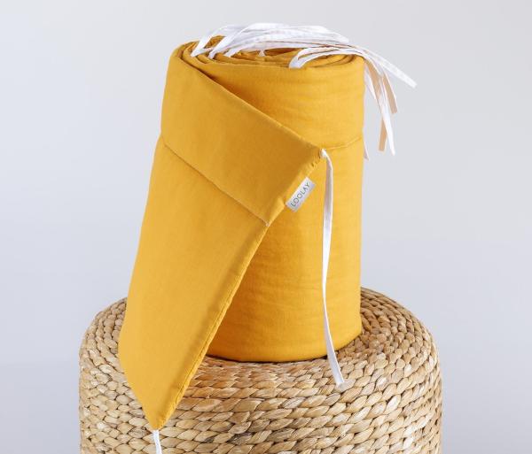 Loolay Bettnestchen SENFGELB Baumwolle Atmungsaktives Babybett Nestchen BETTUMRANDUNG, (GESCHENK Ausstattung Erstausstattung für Neugeborene GELB 140x70 o. 120x60 cm mit Sprossen, Umrandung Kopfschutz Bett Schutz Bettschlange 420, 360, 210, 180x30cm), ... Bild 1