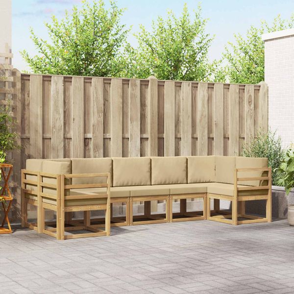 vidaXL Outdoor-Sofagarnitur mit Kissen 7 pcs Weiß und Beige 3388142