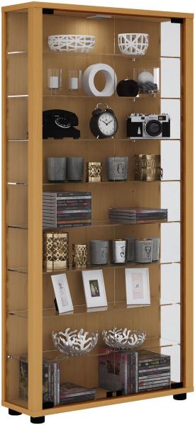 Vitrinenschrank Glas Vitrine LED Standvitrine Wohnzimmer Schrank Buche Dekor