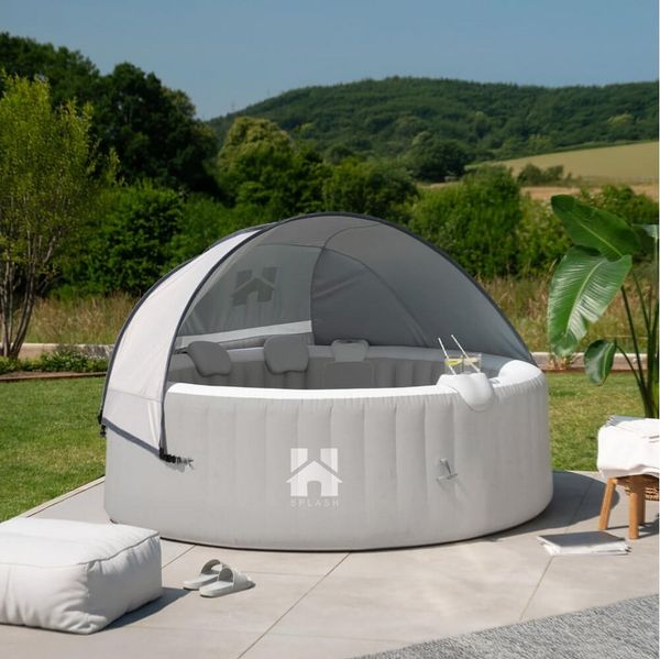 HOME DELUXE Whirlpool SPLASH inkl. Kissen, Getränkehalter und Sonnendach - Ø208 cm, aufblasbares Aufstellbecken, aufblasbar per Knopfdruck - für bis zu 6 Personen, Outdoor Whirlpool