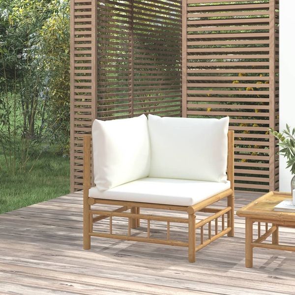 vidaXL Garten-Ecksofa mit Cremeweißen Kissen Bambus 362300