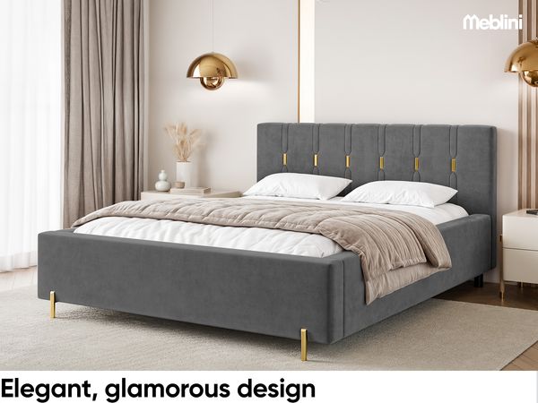 MEBLINI Polsterbett 180x200 mit Lattenrost mit Matratze – FABIO – Dunkelgrau Samt – Doppelbett mit Bettkasten - Stauraumbett - Kopfteil Bett mit Stauraum Bild 3