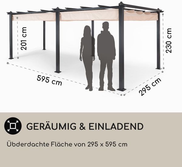 Blumfeldt Pavillon 3x6m, Rostfreier Metall-Pavillon mit Einziehbarem Dach, Pavillon Wasserdicht, Stabil & Winterfest, Langlebige Pergola Freistehend, Gartenpavillon mit UV-Schutz & Aluminium-Rahmen Bild 8