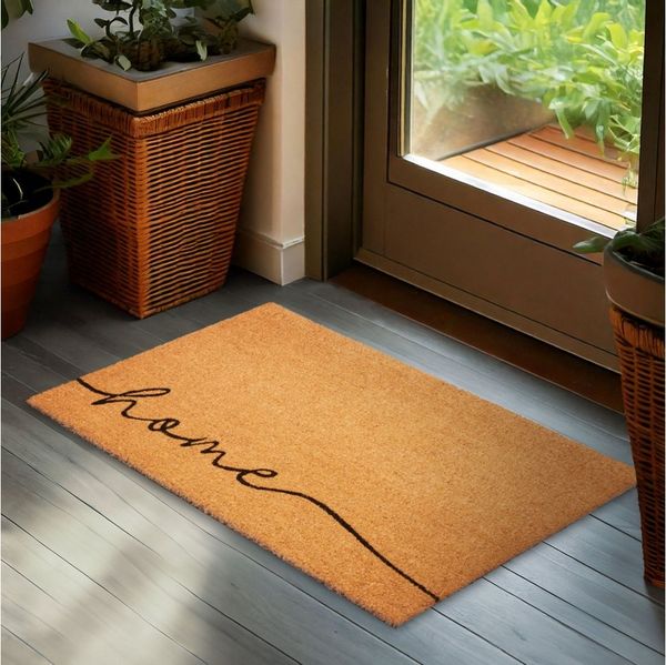BRUBAKER Fußmatte Home - 45 x 75 cm Schmutzfangmatte für dein Zuhause - Braun, Rechteckig, Höhe: 16 mm, Fußmatte für Außen und Innen aus Kokos - Wetterfest und Rutschfest