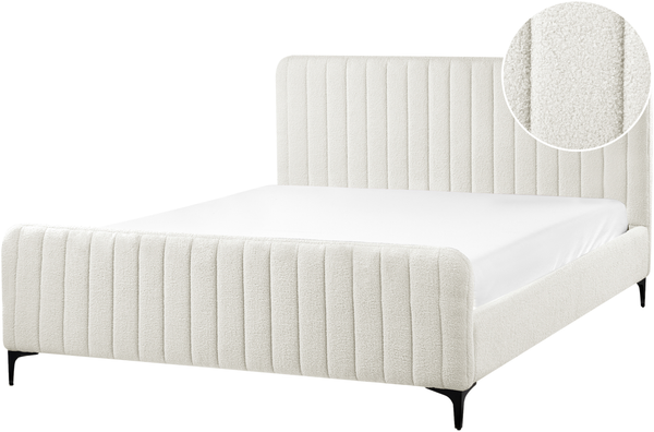 Bett mit Lattenrost Bouclé LUNAN 160 x 200 cm Cremeweiß