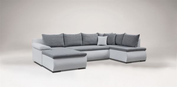 Wohnlandschaft Camilla U-Form Kunstleder Weiß / Stoff Grau