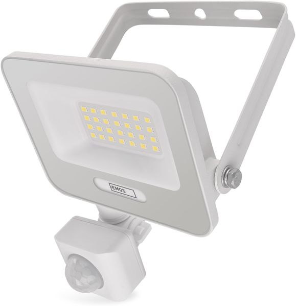 EMOS - LED Aluminium-Strahler GLARO 20 W mit Sensor - IP54 wasserdicht für Feuchtraum und Außen - superhell 2 000 lm, Neutralweiß 4 000 K, Lebensdauer 20 000 h - 20 cm Gummi-Anschlusskabel - weiß
