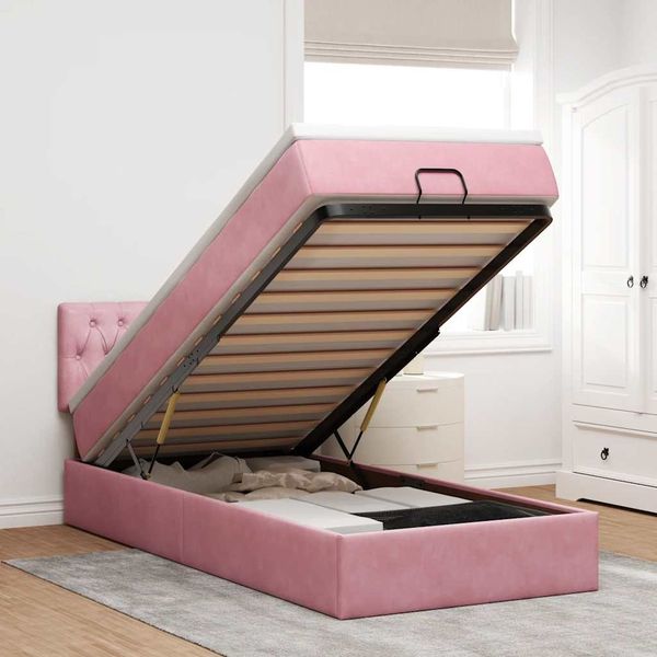 vidaXL Ottoman-Bett mit Matratze & LEDs Rosa 90x200 cm Samt 3312673