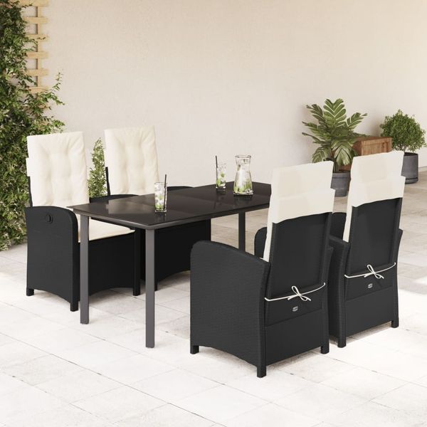 vidaXL 5-tlg. Garten-Essgruppe mit Kissen Schwarz Poly Rattan 3212304