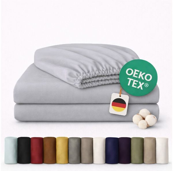 Komfortec Spannbettlaken Jersey Spannbettuch, 90x200, 140x200, 160x200, 180x200 oder 200x200 cm, 100% Baumwolle (135 g/m), Gummizug: Rundum, (2 Stück), OEKO-TEX® Standard 100 Zertifisiert, für Matratzen bis 25 cm Höhe
