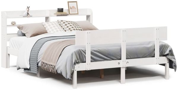 Doppelbett, Betten für Erwachsene, Massivholzbett ohne Matratze Weiß 140x190 cm Kiefernholz de4578