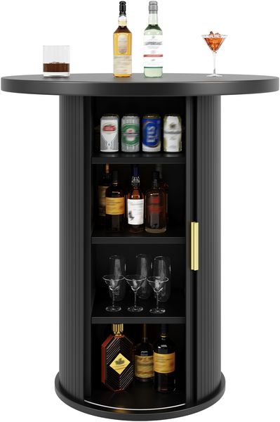 Runder Bartisch mit Stauraum, 91,6cm hoher Stehtisch mit Schrank, MDF Holzoptik, Belastbar bis 75kg, für Bar & Wohnzimmer Bild 7