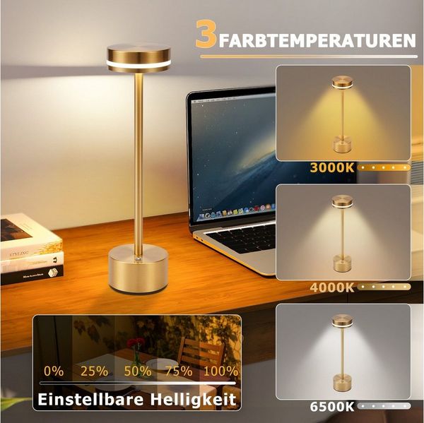 Nettlife LED Tischleuchte Drahtlose Batterie Nachttischlampe Dimmbar USB-C-Akku Touch-Lampe, Touch Dimmbar, LED fest integriert, Modern Tischlampe für Schlafzimmer Esszimmer Büro