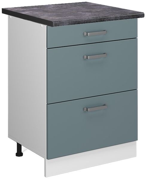 Küchenunterschrank R-Line Blau-Grau 60 cm mit Schubladen, AP Anthrazit Vicco