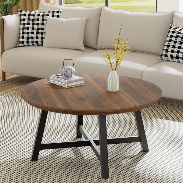 GarveeMore Beistelltisch Runder mit verstellbaren Füßen,Runder Couchtisch, Wohnzimmertisch mit verstärkten Beinen und Holzmaserung,91.5cm