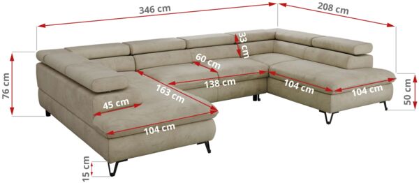 MKS Möbel 'Pablo U-Form' Wohnlandschaft mit Bettkasten, Beige, Samt, T25 Topper Bild 7