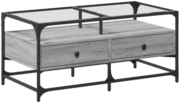 vidaXL Couchtisch mit Glasplatte Grau Sonoma 98,5x50x45 cm Stahl 846047