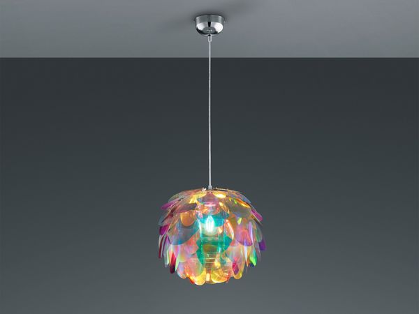 Verspielte LED Pendelleuchte mit bunten Kunststoffblättern, Ø 40cm