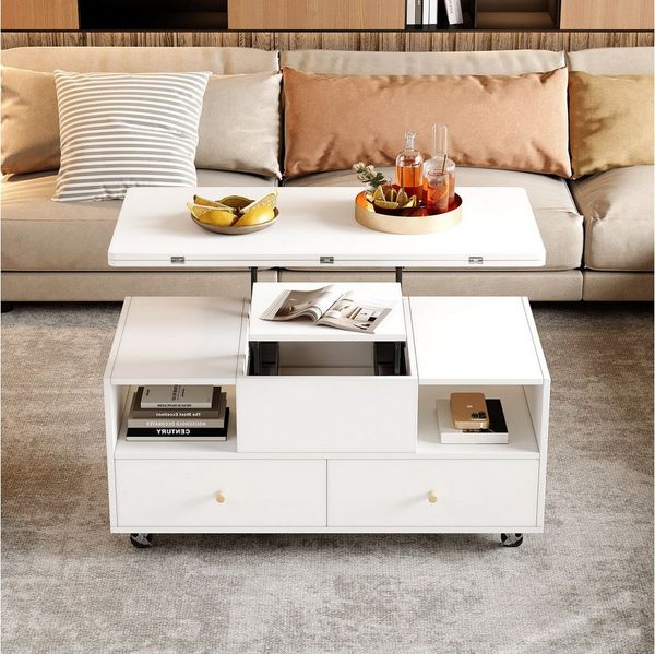 REDOM Couchtisch Höhenverstellbarer Sofatisch (Höhenverstellbarer Wohnzimmertisch, 1-St, mit 4 Schubladen), mit Klappfunktion und ein kleiner Hydraulik-Hubtisch