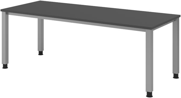 bümö manuell höhenverstellbarer Schreibtisch 200x80 cm in Graphit - PC Tisch höhenverstellbar & groß, höhenverstellbarer Tisch Büro, großer Computertisch verstellbar, QS-20-G